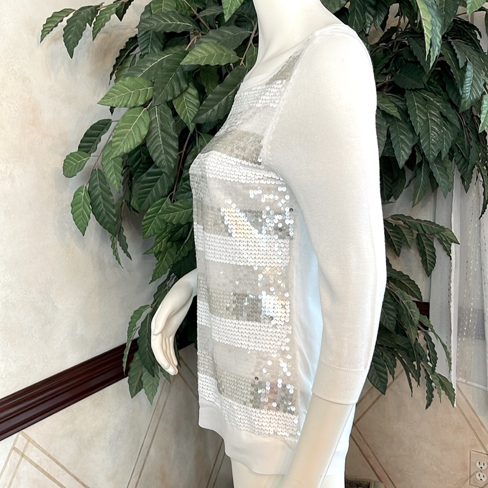 WHBM SEQUIN STRIPE LIGHTWEIGHT SWEATER - Picture 8 of 14